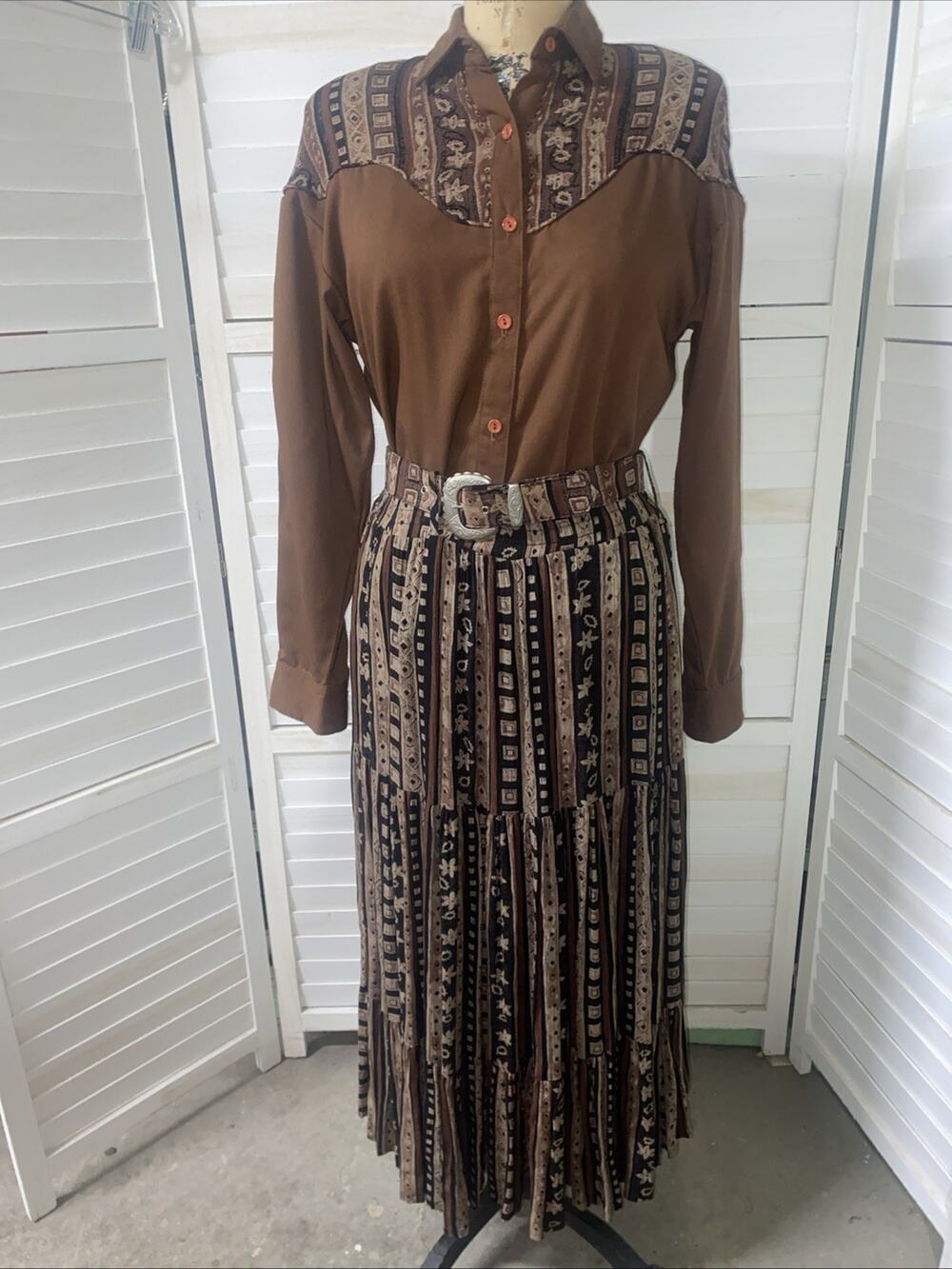 VTG 80s Western Collection Women’s Country Dress Shirt & Skirt Rodeo Set Med
